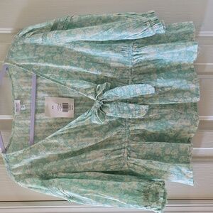 TRUE CRAFT BRAND WOMENS JUNIOR SIZE FEMININE AQUAMARINE FLORAL TOP SIZE XXL